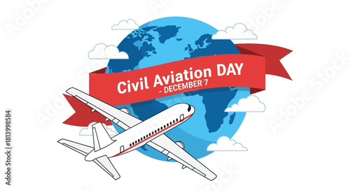Global Civil Aviation Day Celebration with Airplane and Earth Illustration