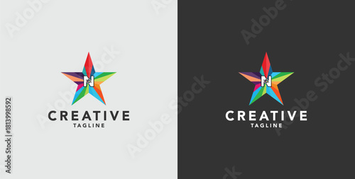 Digital colorful abstract icons, elements and symbols with initial N logo, template