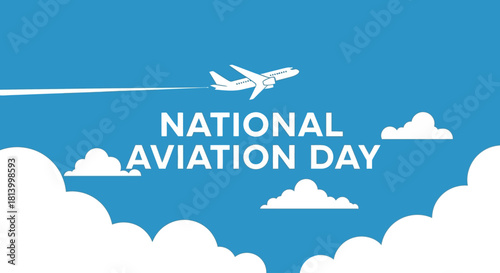 Celebrate National Aviation Day with Airplane Graphic on Blue Sky Background