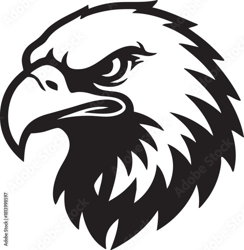 Fierce bald eagle head black silhouette vector logo icon illustration