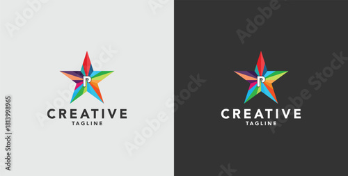Digital colorful abstract icons, elements and symbols with initial P logo, template