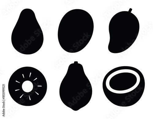 Silhouette collection of tropical fruits with dim lighting