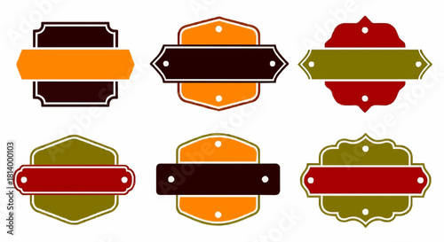 Six vintage-style, colorful, blank label designs with decorative borders and text areas ready for customization.