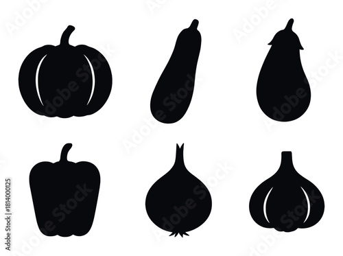 Silhouette collection: pumpkin, zucchini, eggplant, bell pepper, onion, garlic
