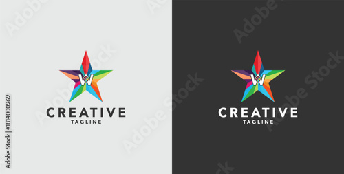 Digital colorful abstract icons, elements and symbols with initial W logo, template