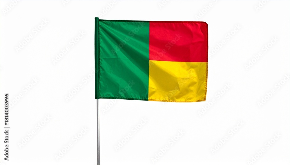 Obraz premium Benin national flag with green, yellow, and red stripes on vertical and horizontal layout.