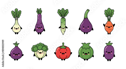 Cartoon vegetables collection colorful smiling food characters in vector format