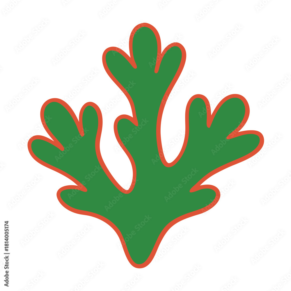 Obraz premium Green Coral Branch with Orange Outline ocean marine