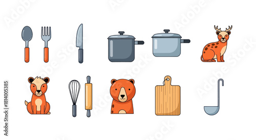 Cartoon vegetables collection isolated on white background for design