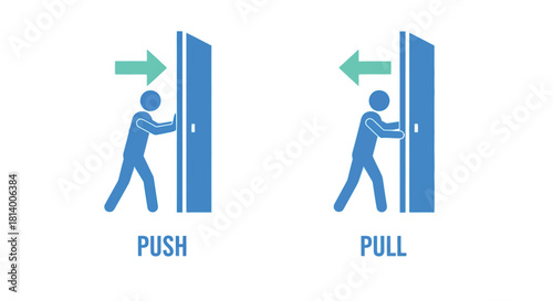 Vector illustration of push and pull door sign isolated on, blue pictogram style