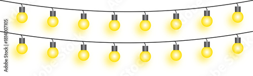 Wreath light chain wraps celebration invite. Neon sparkle shapes warm visual mood. Transparent light arc highlights festive promo. Bulbs twinkle with gentle shine. transparent