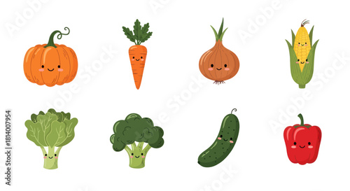 Cartoon vegetables illustration pumpkin carrot onion corn broccoli pepper