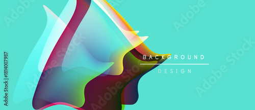 Abstract fluid shapes, vibrant colors, turquoise background. Modern design element for digital projects, presentations. Smooth gradients create dynamic visual.