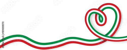 Patriotic banner with curved Italian flag in heart shape isolated on a clean background. Ideal for elections, sports events, Italian Liberation Day, Republic Day, Flag Day, or other national holidays
