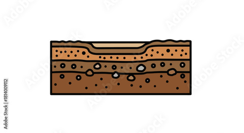 Cross-section illustration of soil layers showing erosion and deposition, with a shallow depression on the surface.