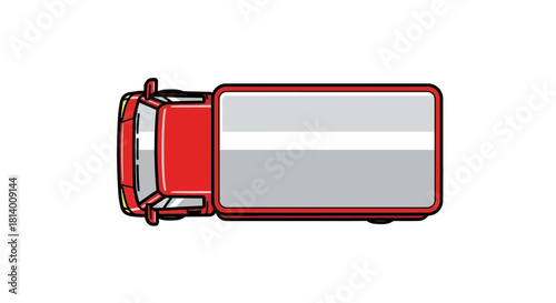 Top-down aerial view of a red delivery truck cartoon illustration on a white background.