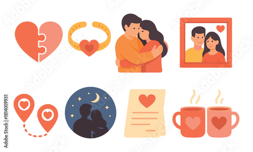 Romantic theme with couples and heart symbols