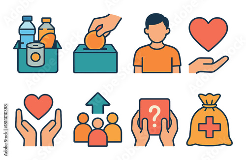 Charity symbols: donation, giving, heart, community, help