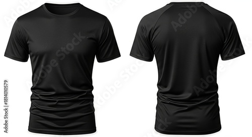Fototapeta Naklejka Na Ścianę i Meble -  Sleek black athletic t-shirt showcasing front and back design for sportswear promotion or mockups