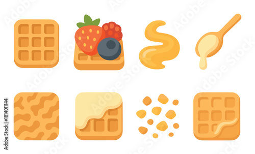 Delicious waffle toppings with honey and berries