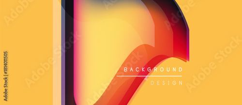 Abstract design features vibrant orange, yellow gradients. Modern aesthetic with flowing shapes, text elements present. Minimalist composition.