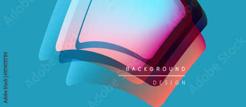Abstract layers create vibrant design. Blue, pink, purple hues blend. Text reads background design. Modern aesthetic.