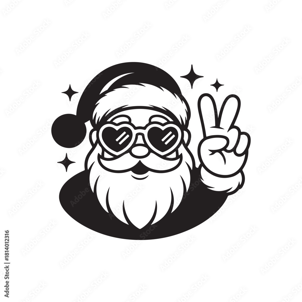 Obraz premium Santa Claus with Heart Sunglasses Making a Peace Sign a Fun Christmas Holiday Icon for Seasonal Gree.eps