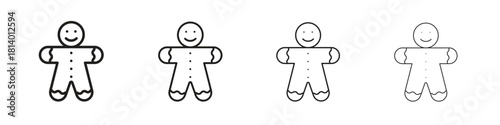 Gingerbread man icon set. editable stroke eps 10 vector illustration.