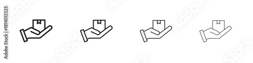 Hand holding box icon set. editable stroke eps 10 vector illustration.