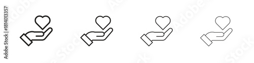Hand holding heart icon set. editable stroke eps 10 vector illustration.