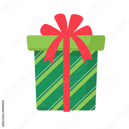 Festive Green Gift Box with Red Ribbon and Bow Illustration