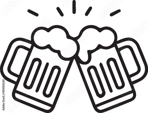 Cheers beer mugs line art icon black silhouette vector illustration