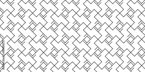 Geometric line pattern. Fashion design with black lines on a white background. Seamless vector pattern with thin black and white lines. Carpet, wrapping paper, and paper background.