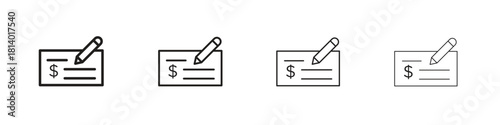 Money check icon set. editable stroke eps 10 vector illustration.