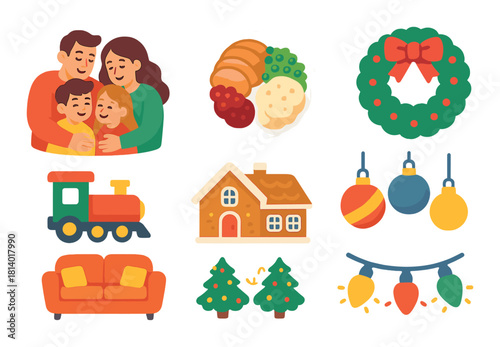 Festive family celebration: holiday icons and joyful symbols of togetherness