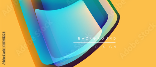 Abstract layers create vibrant visual effect. Yellow backdrop complements blue, green hues. Modern design element.