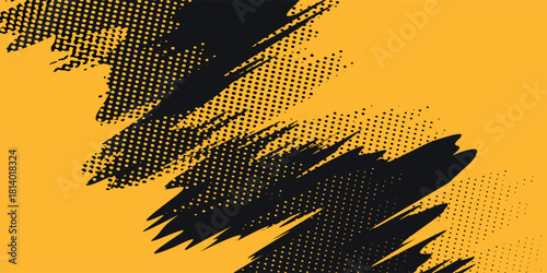 Black and yellow abstract background with brush stroke and halftone style. abstract grunge. Vektor illustration. Eps 10