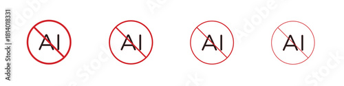 No ai sign icon set. editable stroke eps 10 vector illustration.