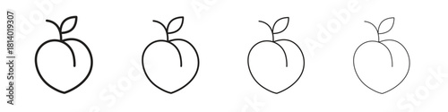 Peach icon set. editable stroke eps 10 vector illustration.