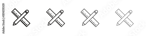 Pencil and ruler icon set. editable stroke eps 10 vector illustration.