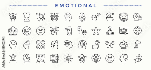 Emotional icon set. Modern vector illustration. Pixel perfect. Editable vector. Emotion icon set. Pack of art, heart, cardio, love and more.