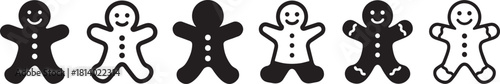 Silhouette gingerbread man icon set ideal for festive Christmas bakery, decor, and designs.
