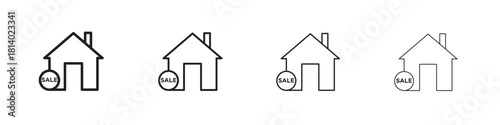 Selling or rent home icon set. editable stroke eps 10 vector illustration.
