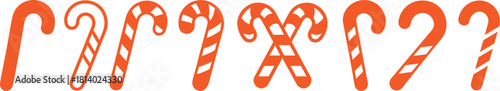 Christmas candy cane icon set ideal for festive holiday designs and decoration.