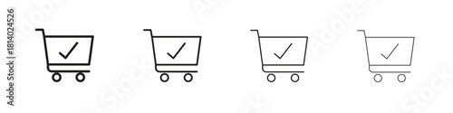 Shopping cart check icon set. editable stroke eps 10 vector illustration.