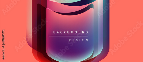 Abstract design features layered shapes, vibrant colors, text reading background design. Gradient hues create depth, modern aesthetic.