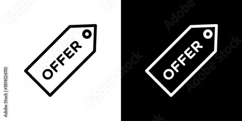 Clean offer tag icon with a bold outline and simple cut-edge shape, delivered as an AI-editable vector with light and dark background options.