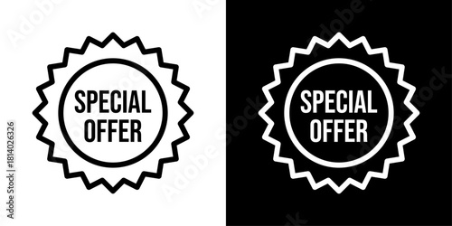 Clean mono-line special offer badge featuring a starburst outline and bold text, perfect for sales promotions, discount banners, and marketing graphics.