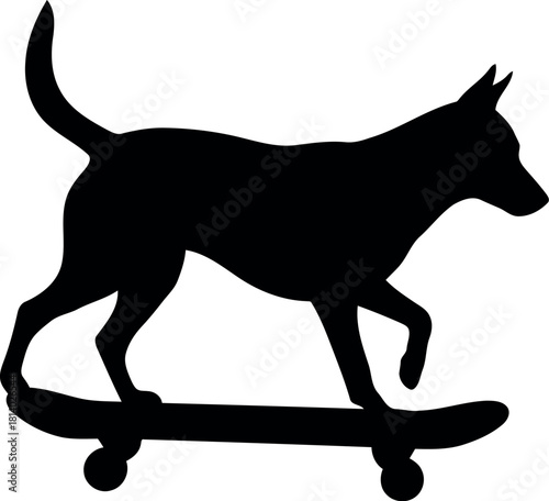 Silhouette dog riding skateboard