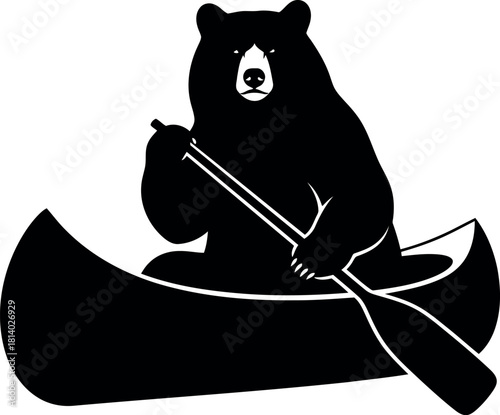 Black bear paddling canoe silhouette